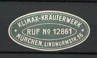 Präge-Reklamemarke Klimax-Kräuterwerk in München