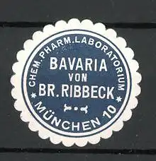 Präge-Reklamemarke Chemische Pharmazie "Bavaria" von Ribbeck in München, blau