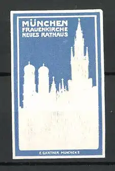 Präge-Reklamemarke München, Frauenkirche und Neues Rathaus