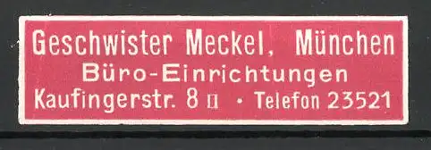 Reklamemarke München, Büro-Einrichtungen Geschwister Meckel