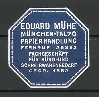 Reklamemarke München, Papierhandlung Eduard Mühe