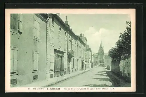 AK Mazamet, Rue du Pont de Caville et Eglise Notre-Dame