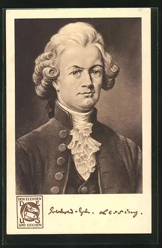 AK Dichter Gotthold Ephraim Lessing, Halbportrait mit Perücke