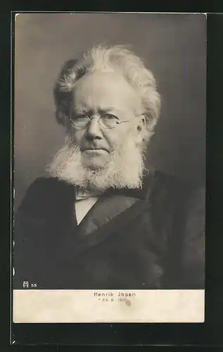 AK Portrait Henrik Ibsen mit Brille u. Bart im Anzug