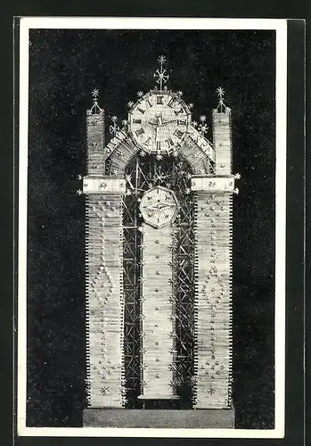 AK Kunstuhr aus Strohhalmen gefertigt