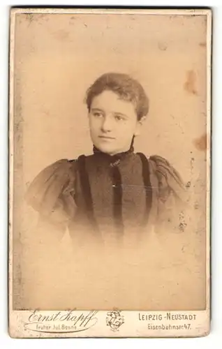 Fotografie Ernst Zapff, Leipzig-Neustadt, Portrait junge Dame im eleganten Kleid mit Puffärmeln