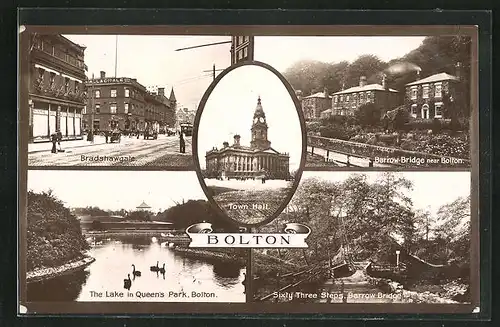 AK Bolton, Bradshawgate, Lake in Queen's Park, Sixty Three Steps at Barrow Bridge, Town Hall