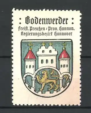 Reklamemarke Bodenwerder, Freistaat Preussen, Provinz und Regierungsbezirk Hannover, Stadtwappen