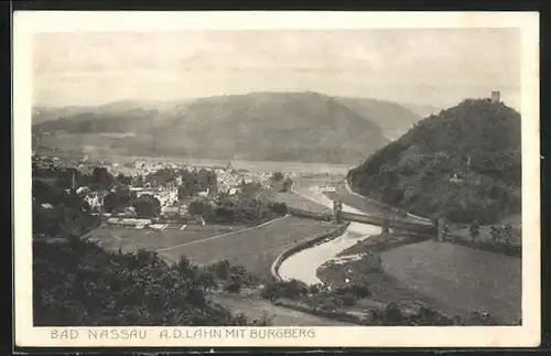 AK Bad Nassau / Lahn, Totalansicht mit Burgberg