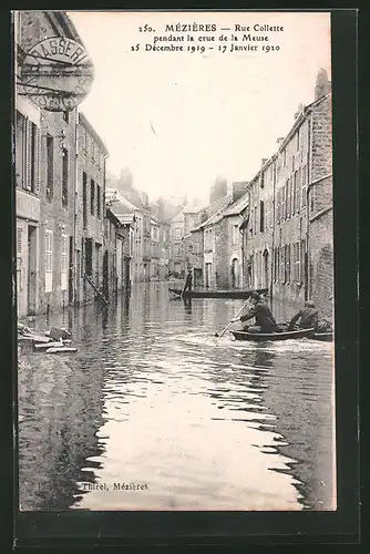 AK Méziéres, Rue Collette pendant la crue de la Meuse, Hochwasser