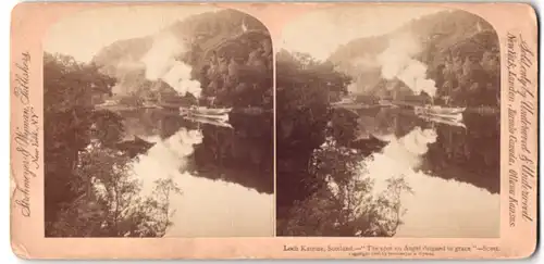 Stereo-Fotografie Strohmeyer & Wyman, New York, Ansicht Stirling / Schottland, Loch Katrine mit Anlegestelle