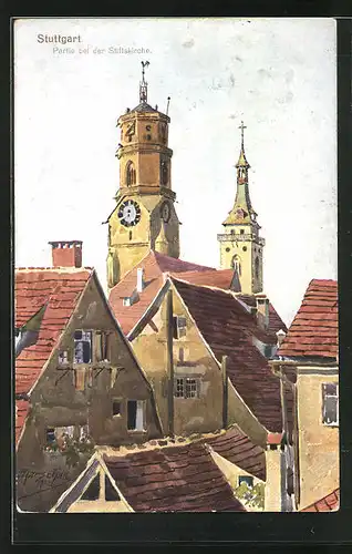 Künstler-AK Stuttgart, Partie bei der Stiftskirche