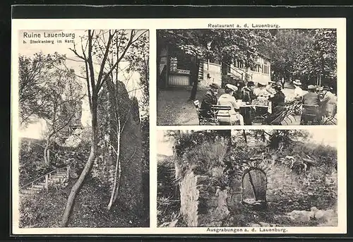 AK Stecklenberg i. Harz, Restaurant mit Gartencafé, Ruine Lauenburg, Ausgrabungen a. d. Lauenburg