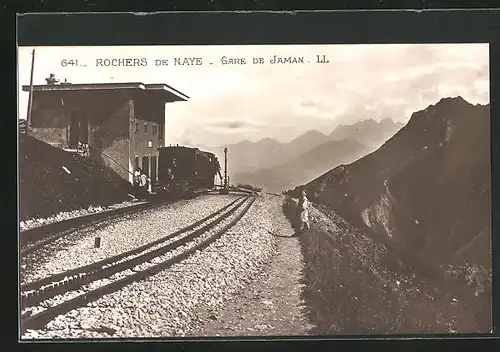 AK Rochers de Naye, Gare de Jaman, die Bergbahn in der Station