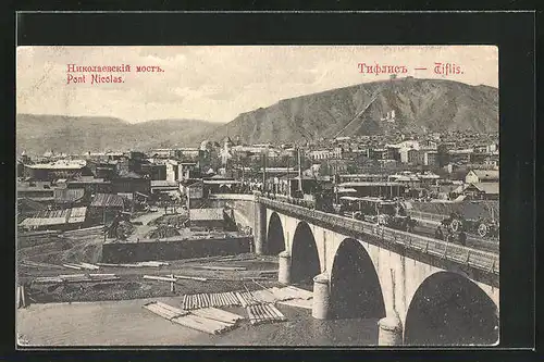 AK Tiflis, Pont Nicolas, Teilansicht mit Brücke