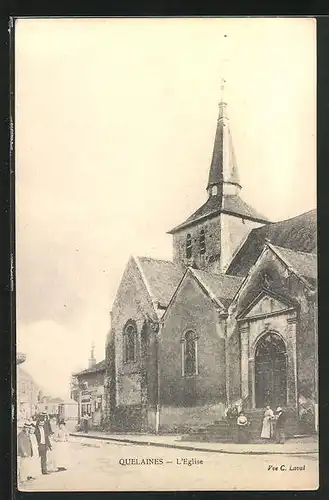 AK Quelaines, L`Eglise, Strassenpartie an der Kirche