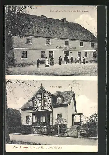 AK Linde bei Löwenberg, Gasthof zum Lindenwirt, Villa Vogel