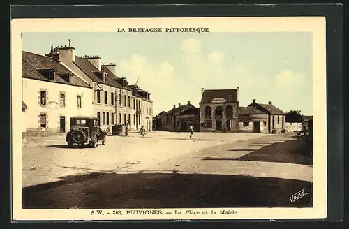 AK Pluvigner, La Place et la Mairie