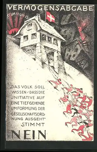 Künstler-AK Nein zur Vermögensabgabe, Arbeiter reissen ein Gebäude nieder