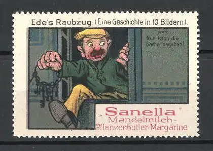 Reklamemarke Sanella Mandelmilch-Pflanzenbutter-Margarine, Serie Ede's Raubzug, Bild 3