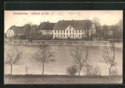 AK Schweikershain, Rittergut mit See