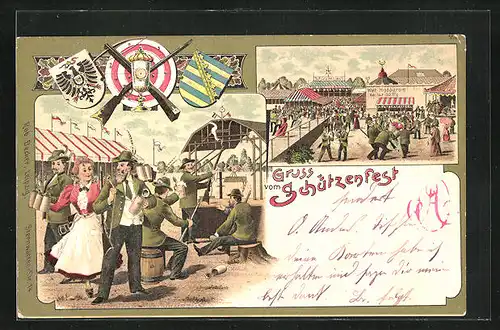 Lithographie Gäste auf dem Schützenfest - Schützenverein