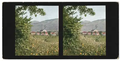 Stereo-Fotografie Fotograf unbekannt, Ansicht Oberammergau, Gesamtansicht mit Spielhalle