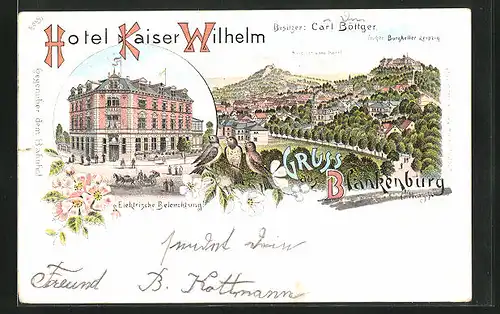 Lithographie Blankenburg, Hotel Kaiser Wilhelm, Aussicht vom Hotel