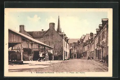 AK Bazouges-la-Pérouse, Place des Halles