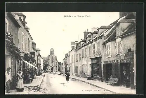 AK Belabre, Rue de Paris, Ladengeschäft Leaumant