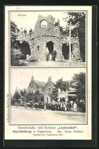 AK Heyrothsberge b. Magdeburg, Restaurant und Kurhaus Louisenhof, Grotte