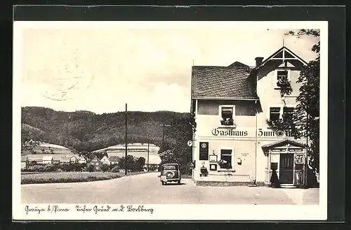 AK Graupa, Gasthaus zum tiefen Grund und Auto