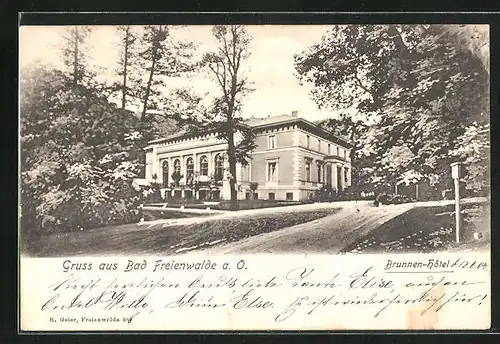 AK Bad Freienwalde an der Oder, Blick zum Brunnen-Hotel