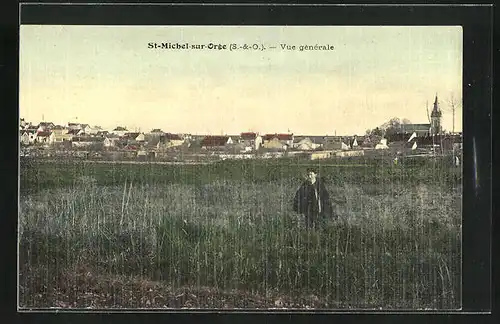 AK St-Michel-sur-Orge, Stadtpanorama mit der Kirche von der Wiese aus