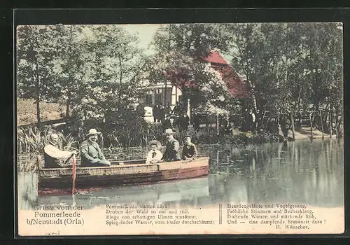 AK Neustadt /Orla, Ruderbootpartie am Gasthaus Pommerleede