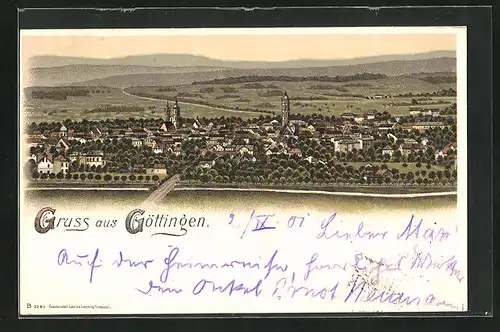 Lithographie Göttingen, Blick auf den Ort