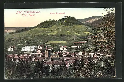 AK Bad Blankenburg / Thür. Wald, Totale mit Ruine Greifenstein