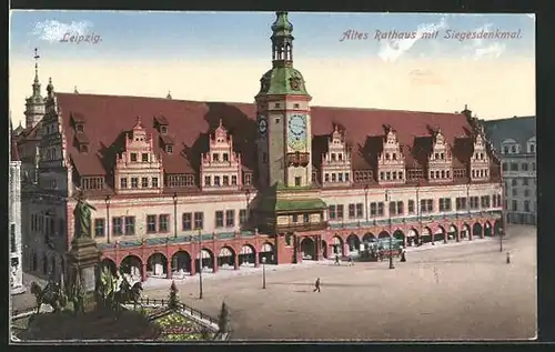 AK Leipzig, Altes Rathaus mit Siegesdenkmal