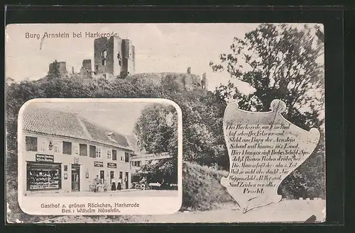 AK Harkerode, Gasthof Zum grünen Röckchen, Burg Arnstein