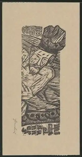 Exlibris Michael Bunners, Älterer Herr auf dem Feld