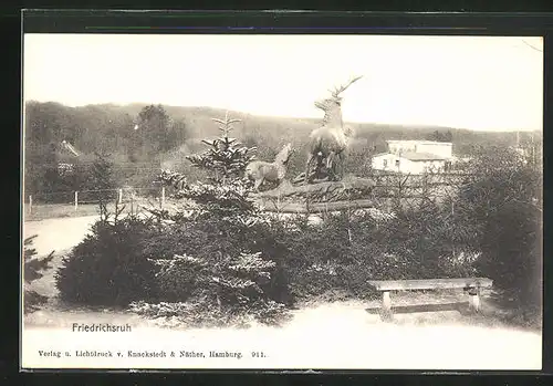 AK Friedrichsruh, Blick auf Hirsch- und Wolf Statue