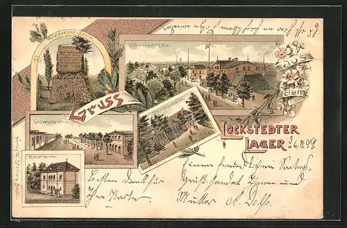 Lithographie Lockstedter Lager, Sörensen`s Hôtel, Officierscasino, Hauptwache