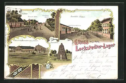 Lithographie Lockstedter Lager, Gravelotte-Strasse und Kommandantur Kantine, Roonstein, Kavallerie Baracke mit Ställen