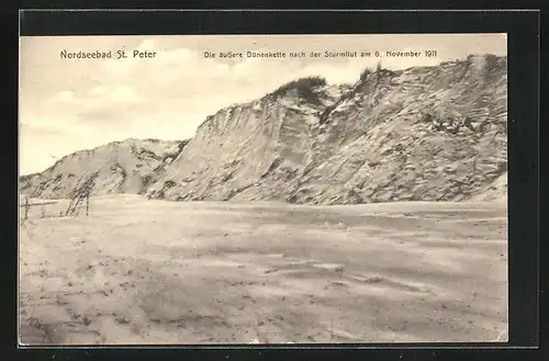 AK St. Peter / Nordsee, äussere Dünenkette nach der Sturmflut 1911