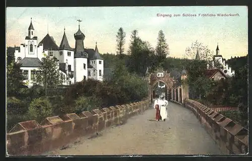 AK Wolfersdorf, Eingang zum Schloss- und Hotel Fröhliche Wiederkunft