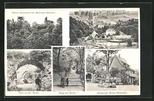 AK Neustadt / Südharz, Restaurant Ruine Hohnstein, Tore, Blick auf den Ort