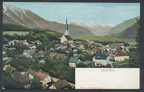 Relief-AK Imst, Ortsansicht mit Blick ins Tal