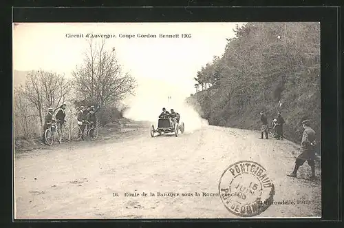 AK Circuit d`Auvergne, Coupe Grodon Bennett 1905, Route de la Baraque sous la Roche percée, Autorennen