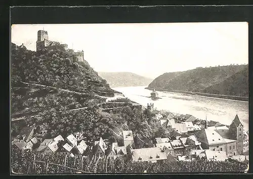 AK Caub, Rheinlandschaft mit Ruine Gutenfels