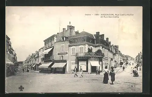 AK Argenton, Rue Ledru-Rollin et Rue Gambetta, Strassenpartien